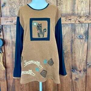 Vintage Black Cat Halloween Fall Tunic Top Sz L